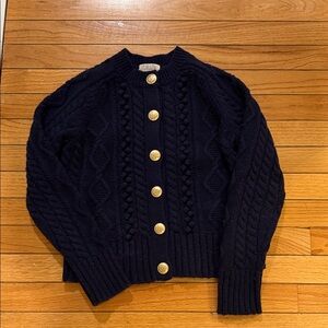 J. Crew Black Cable Knit Cardigan with Gold Buttons